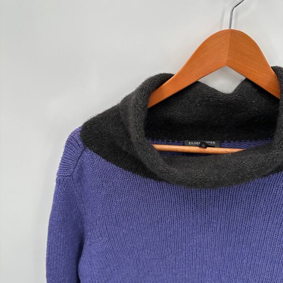 EILEEN FISHER Yak Wool Blend Turtleneck Purple Black Crop Sweater // XS - Picture 2 of 7